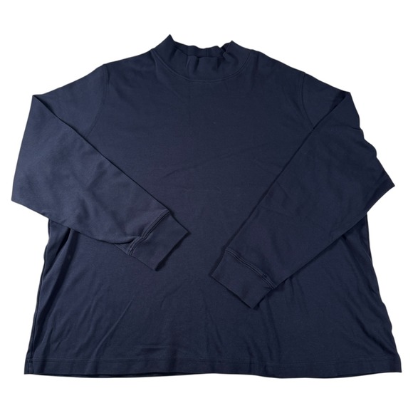 Lands End Women's Plus Size Relaxed Cotton Long Sleeve Mock Turtleneck 2X Navy - Picture 4 of 10